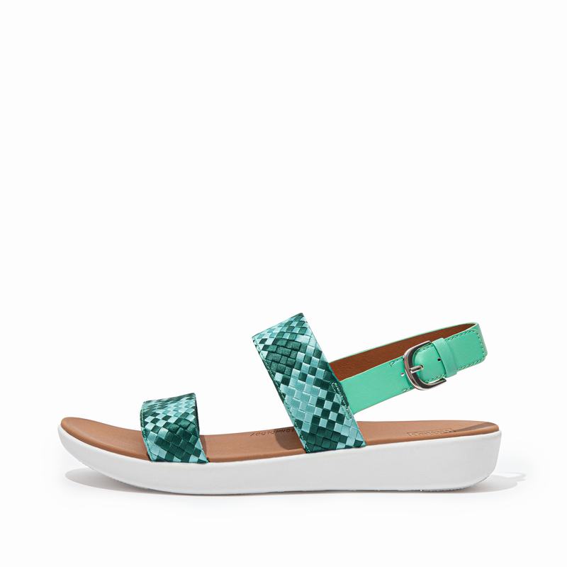 FitFlop Barra Polyester Faux Leder Mintfarben Grün - FitFlop Backstrap Sandalen Damen Sale [QERK-310